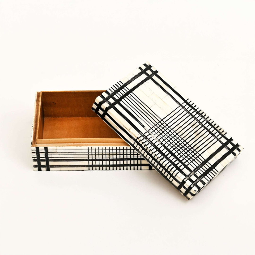 Plaid Pattern Bone Inlay Box – Set of 2