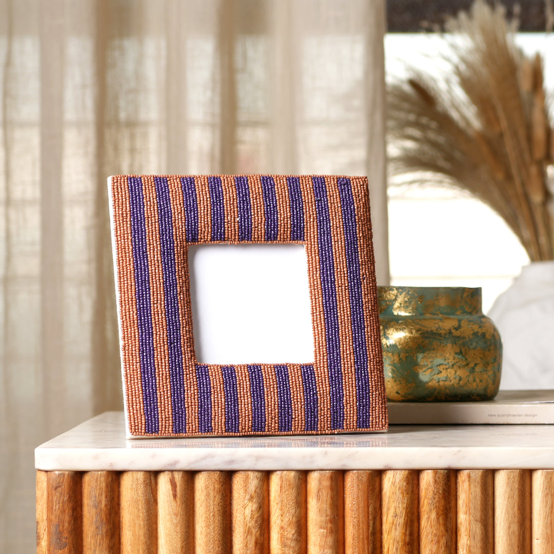 Royal Plum & Cocoa Beaded 4x4 Photo Frame