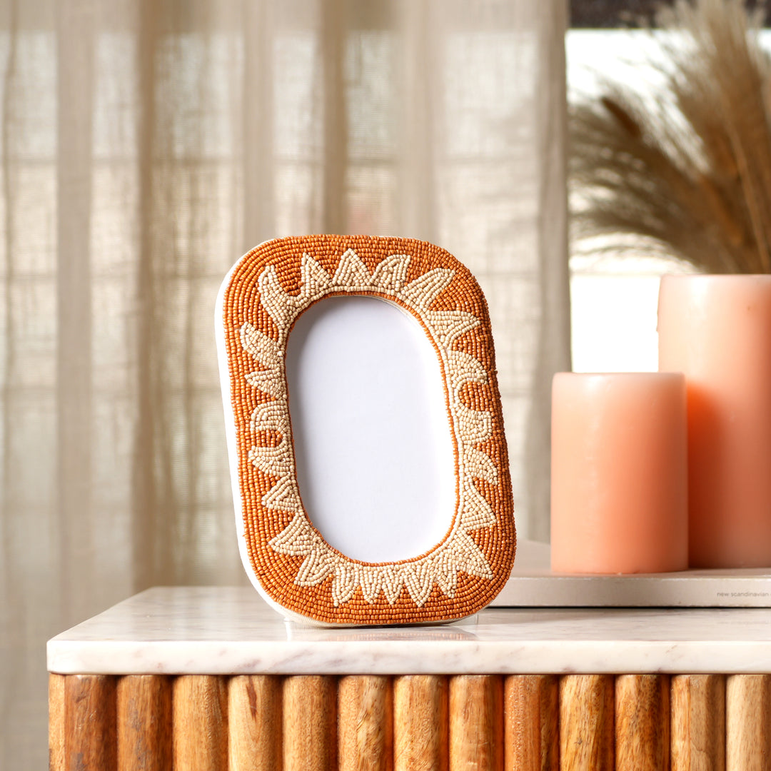 Terracotta Sunburst Beaded Photo Frame  - 4×6 Inch