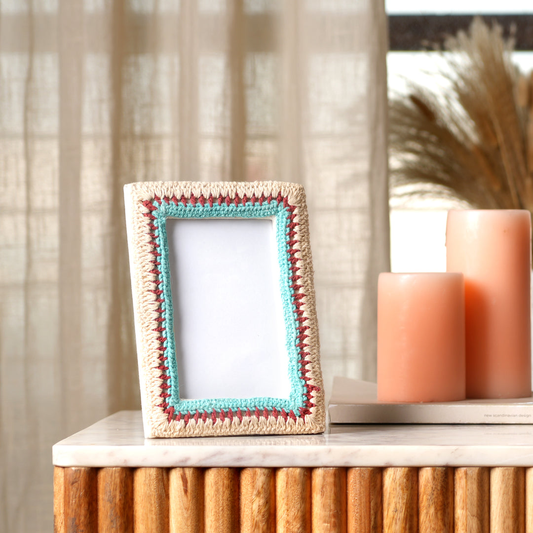 Earth & Aqua Boho Beaded Photo Frame 4×6 Inch – Artisan Décor