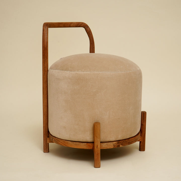 Ottoman avec pieds en bois et poignée - Beige