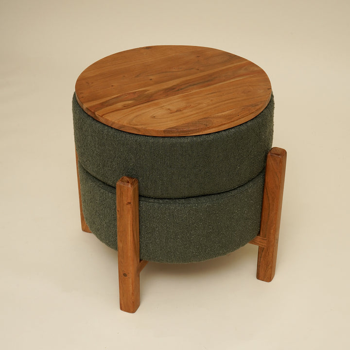 Pouf en bouclé retourné en bois rembourré - Marron clair