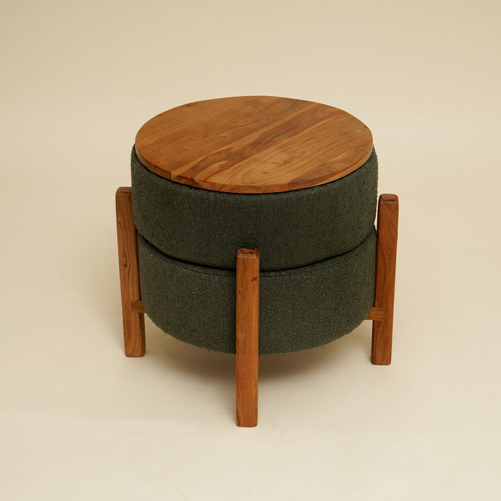 Pouf en bouclé retourné en bois rembourré - Marron clair