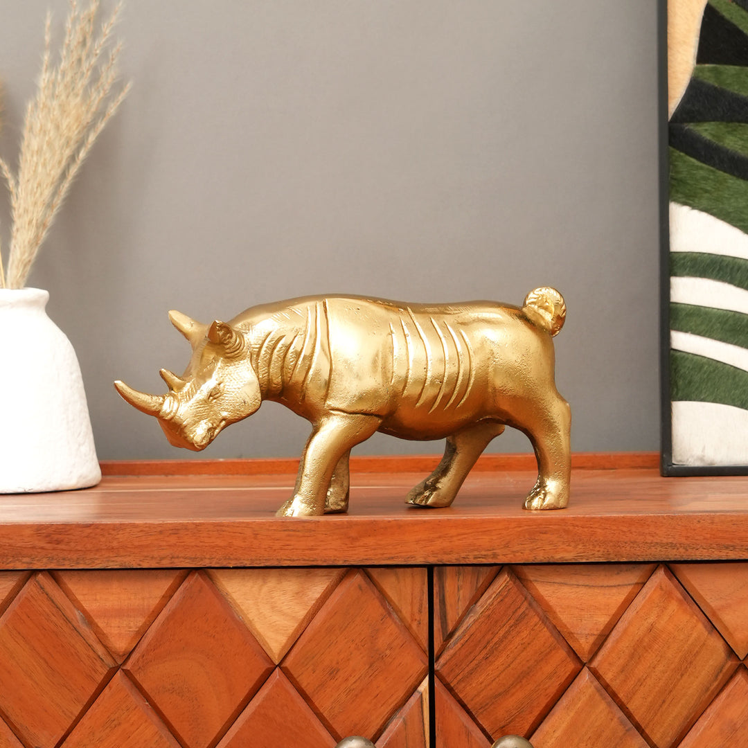 Luxury  Rhinoceros Figurine |Handcrafted Aluminum Home Décor | Gold