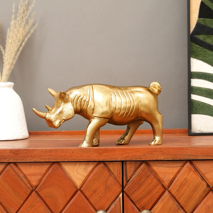 Luxury  Rhinoceros Figurine |Handcrafted Aluminum Home Décor | Gold