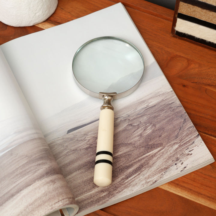 Elegant Cream & Black Resin Handle Magnifying Glass | Black