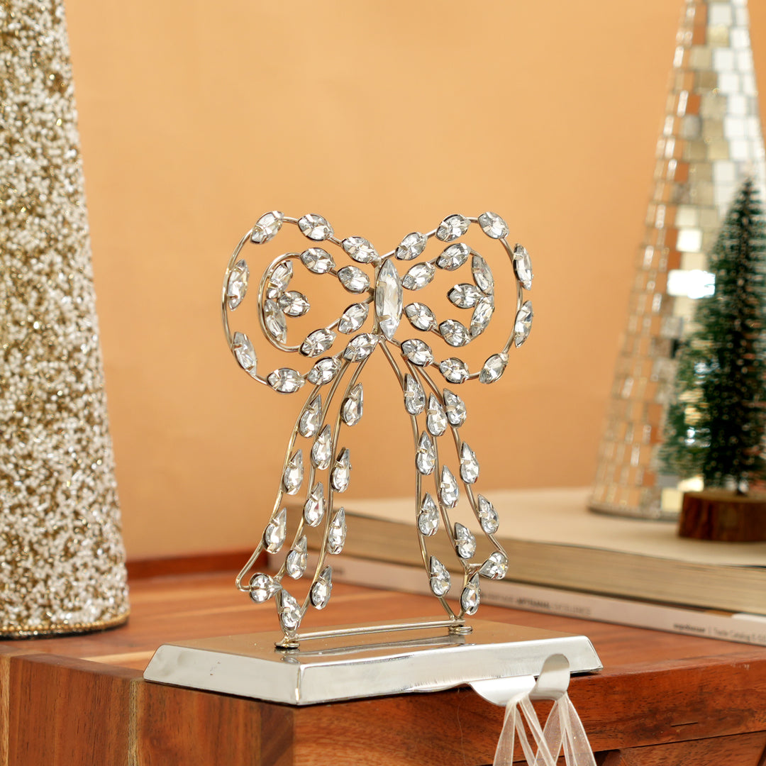 Beaded Bow Stocking Holder in Iron & Glass Beads