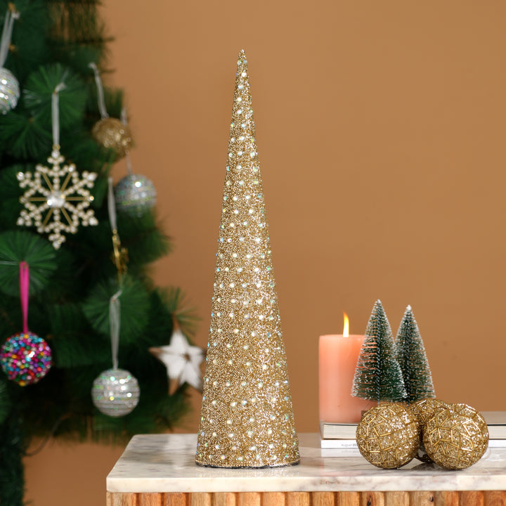 Gold Mosaic Decorative Cone Sculpture – 18 cm