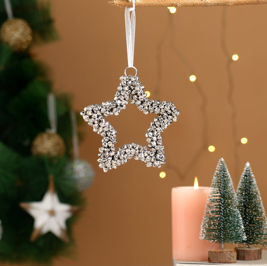 Silver Beaded Star Hanging Ornament