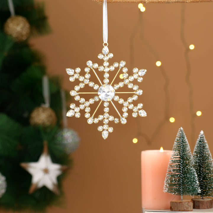 Gold & Silver Beaded Snowflake Christmas Hanging Ornament