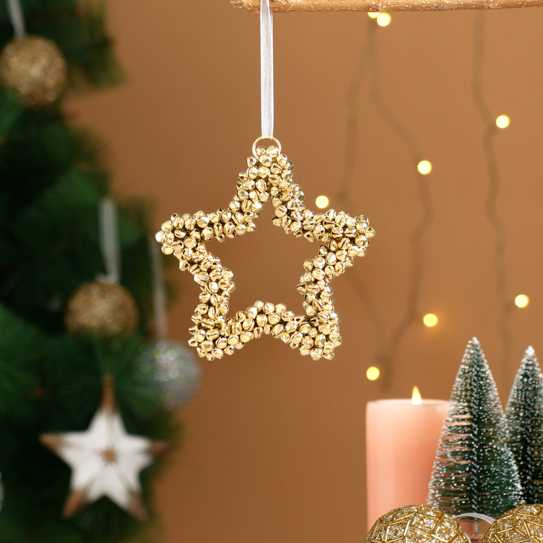 Gold Beaded Heart Christmas Hanging Ornament