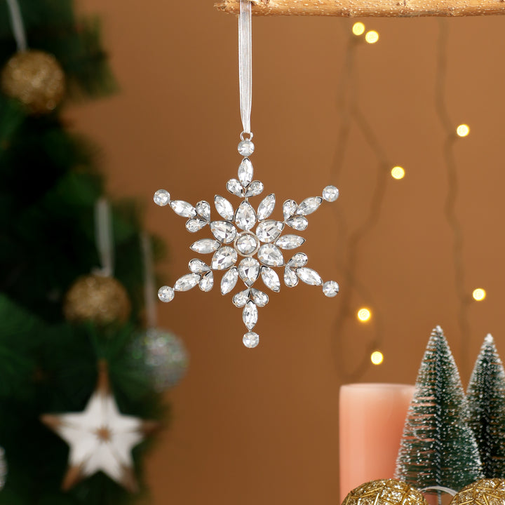 Silver Stone Snowflake Christmas Hanging Ornament