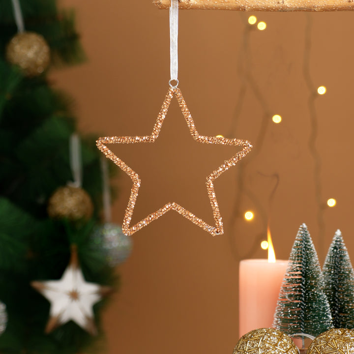 Gold Beaded Star Hanging Ornaments – Set of 3