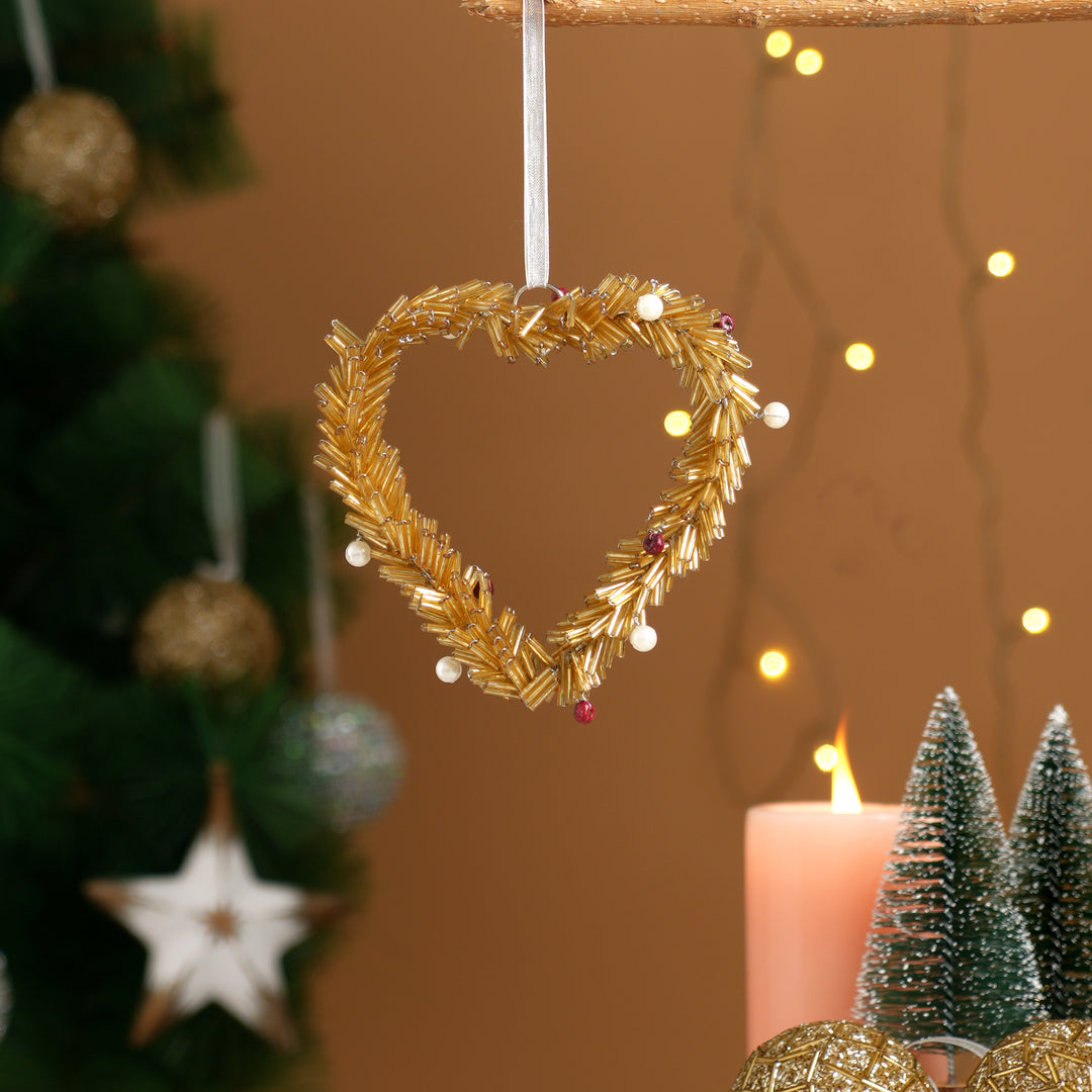 Beaded Heart Christmas Hanging Ornament