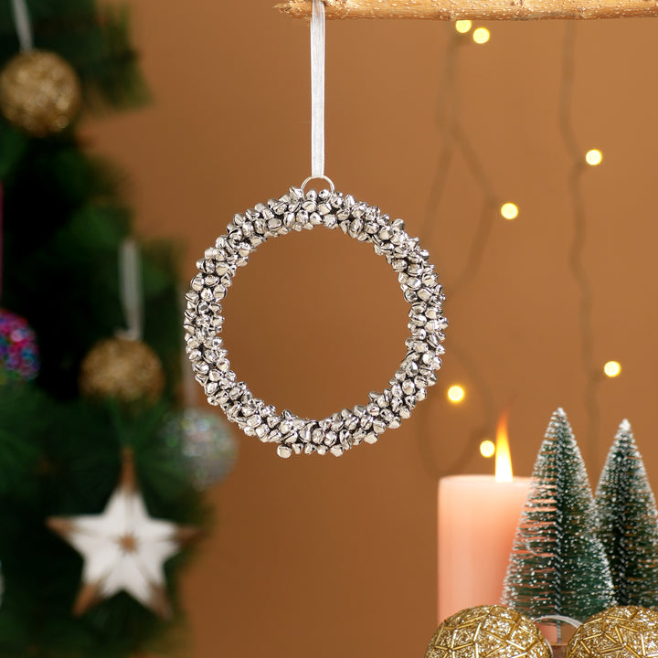 Silver Beaded Christmas Wreath Hanging Ornament