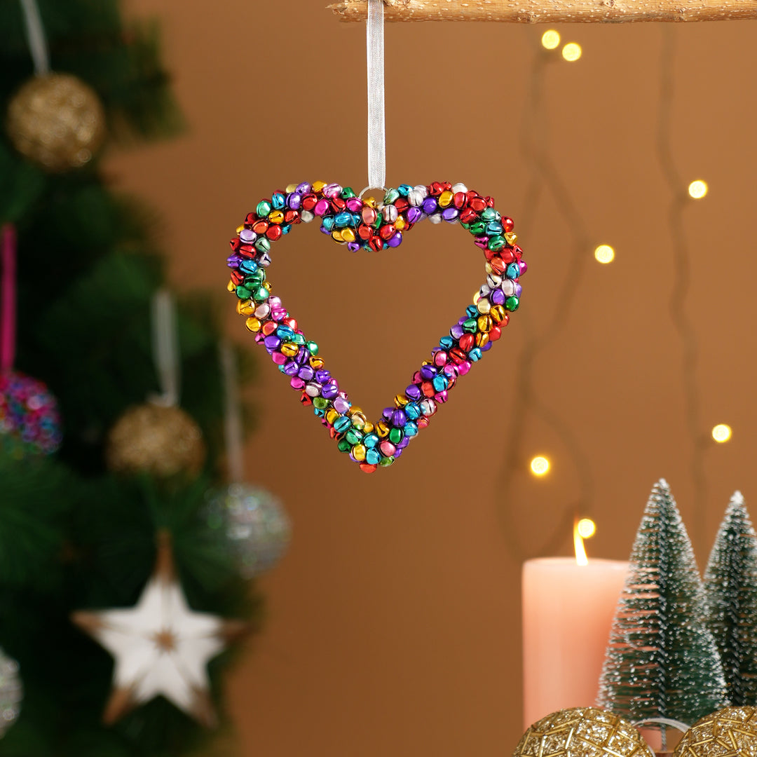 Multicolour Beaded Heart Christmas Hanging Ornament