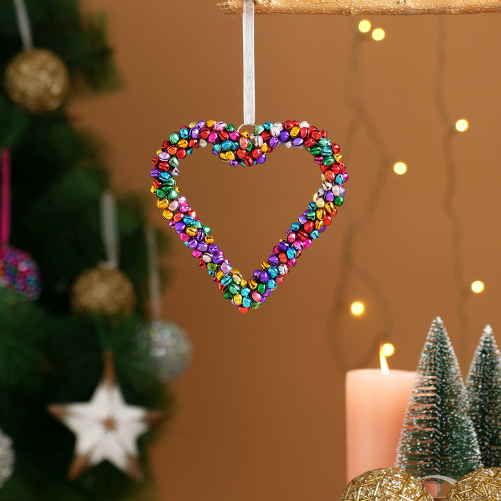 Multicolour Beaded Heart Christmas Hanging Ornament