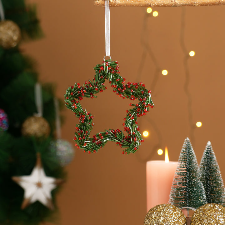 Title: Beaded Star Christmas Hanging Wreath Ornament