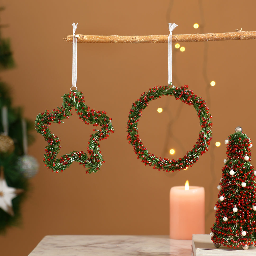 Title: Beaded Star Christmas Hanging Wreath Ornament