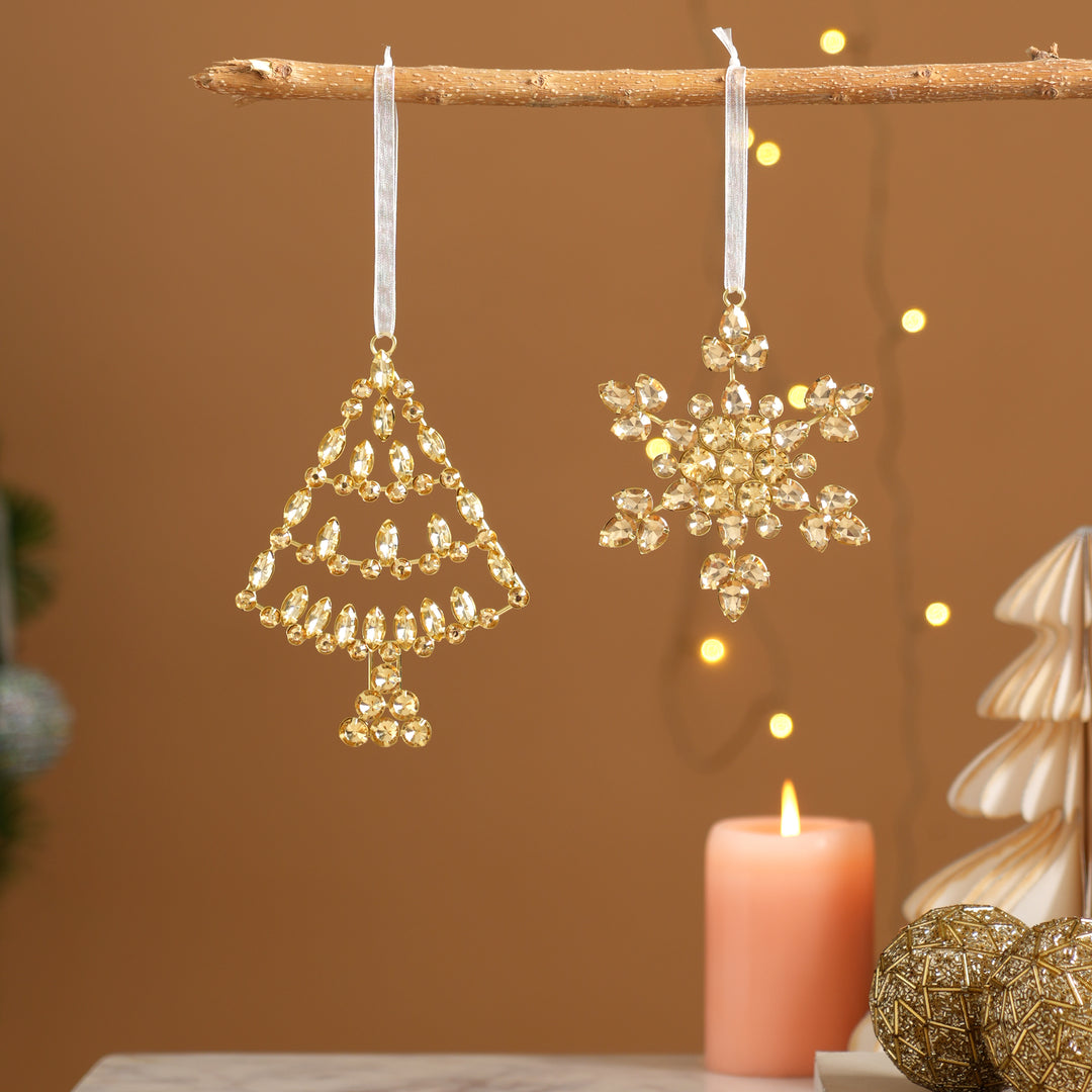 Gold & Silver Beaded Tree Christmas Hanging Ornament