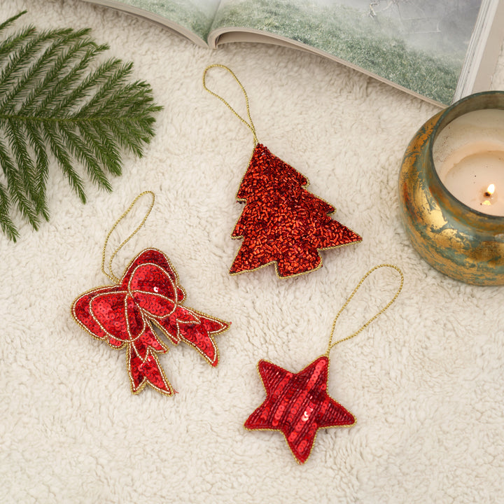 Red Beaded Felt Tree Hanging Ornament