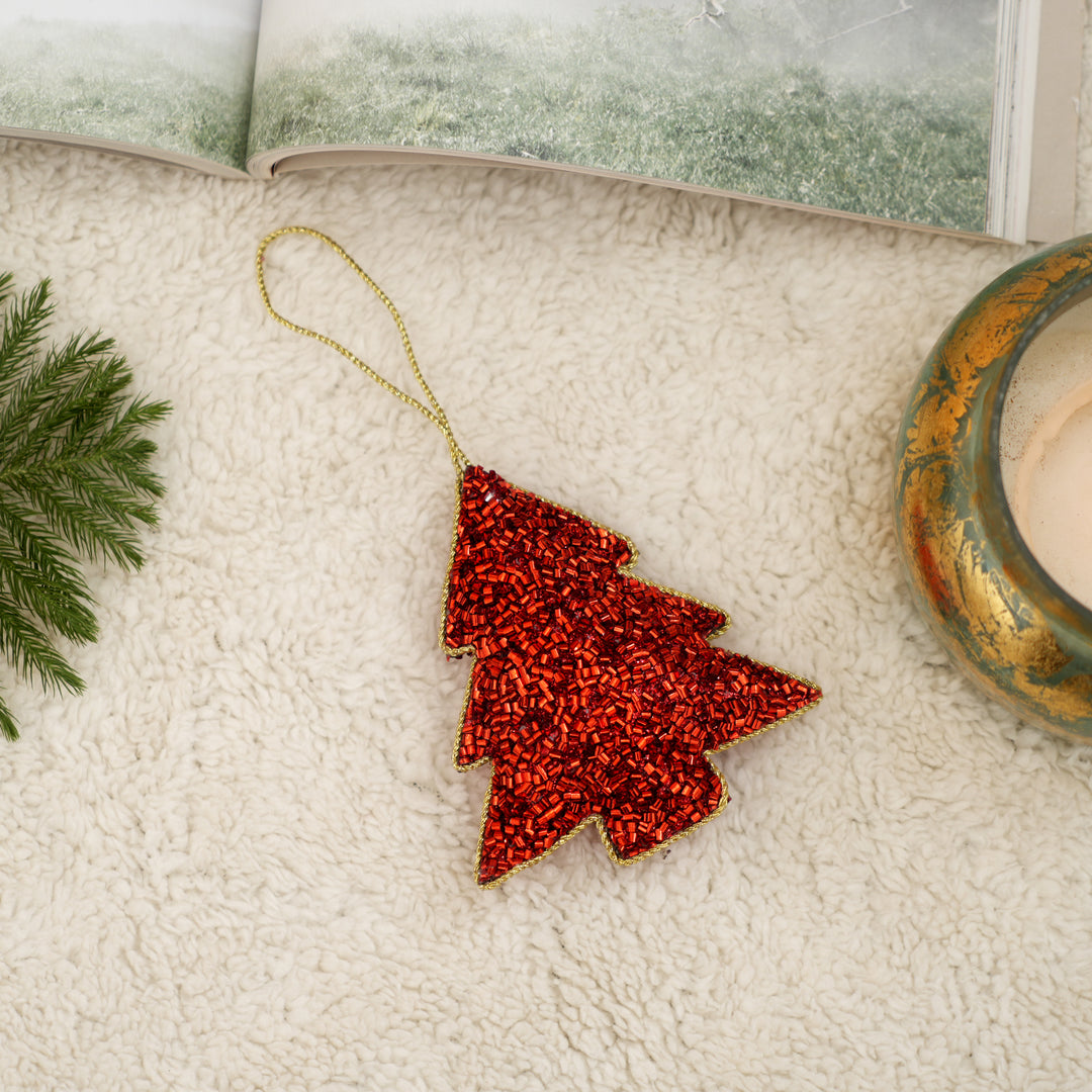 Red Beaded Felt Tree Hanging Ornament