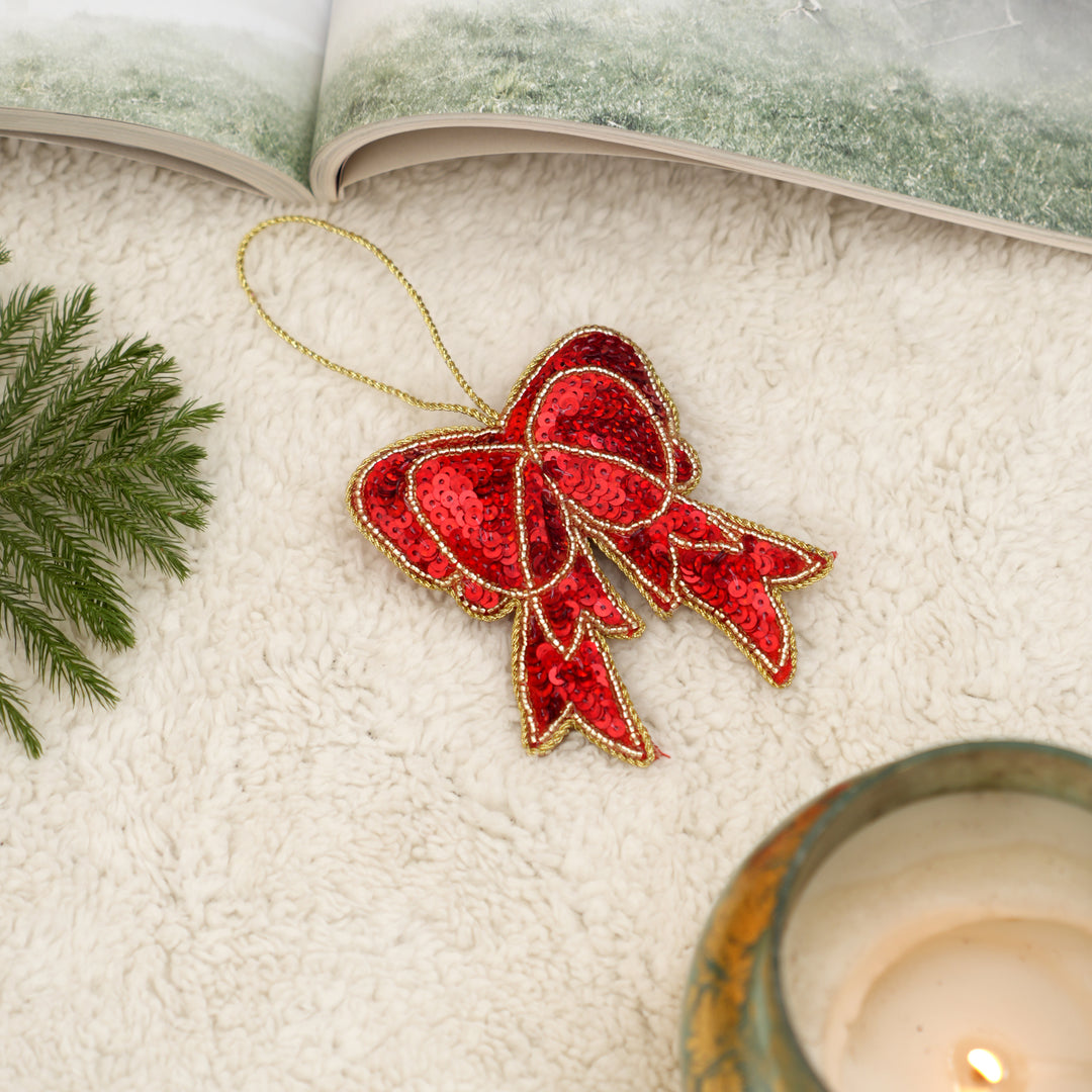 Red Felt Bow Christmas Hanging Ornament