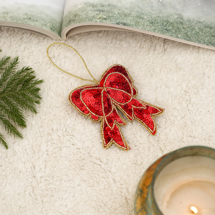 Red Felt Bow Christmas Hanging Ornament