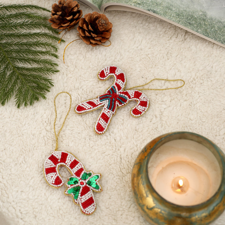 Felt Candy Cane Hanging Christmas Ornament - 6 cm