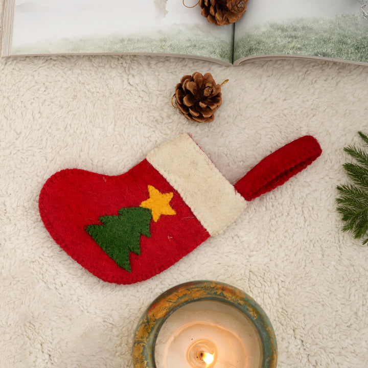 Mini Felt Christmas Stocking with Star – Red