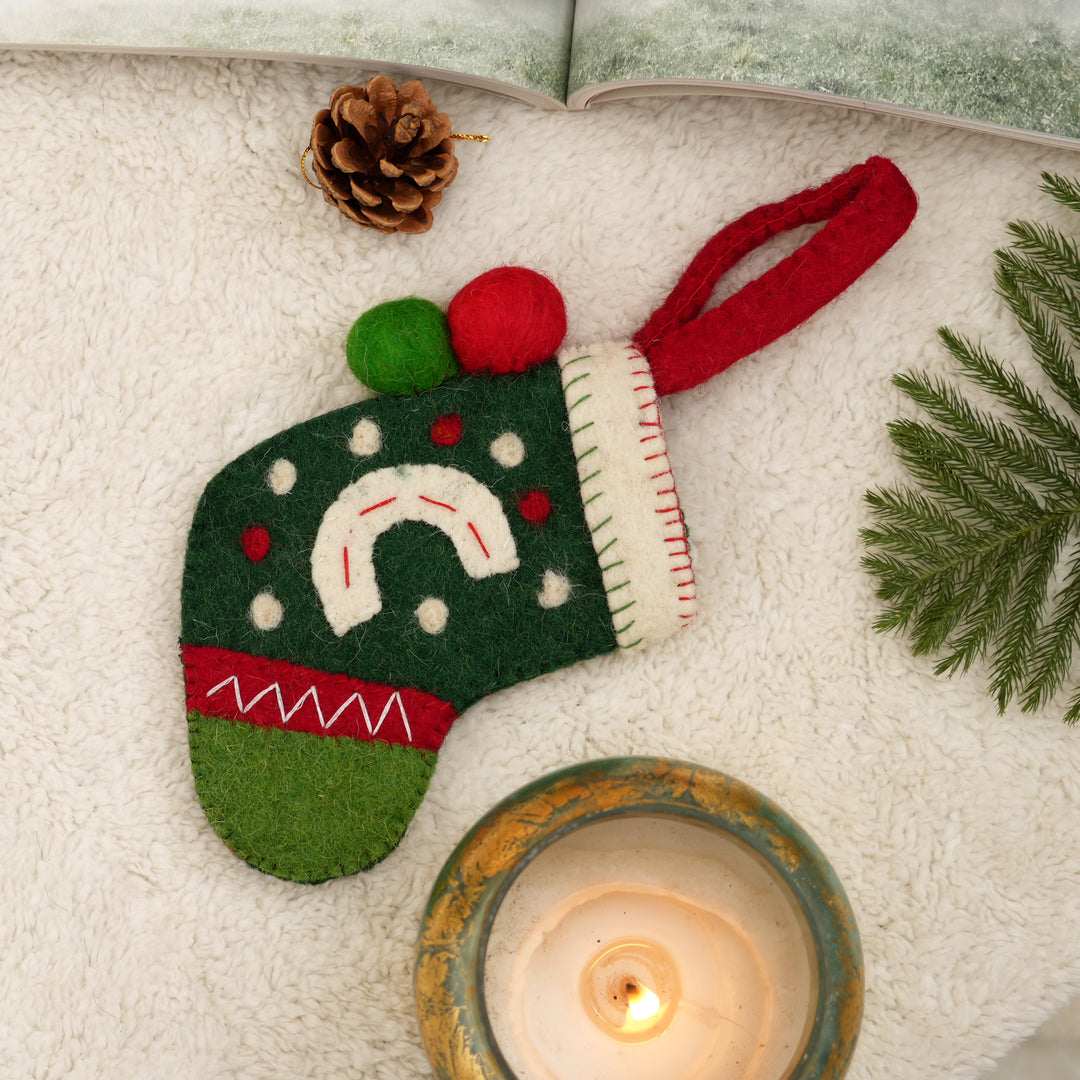 Mini Green Felt Santa Christmas Stocking