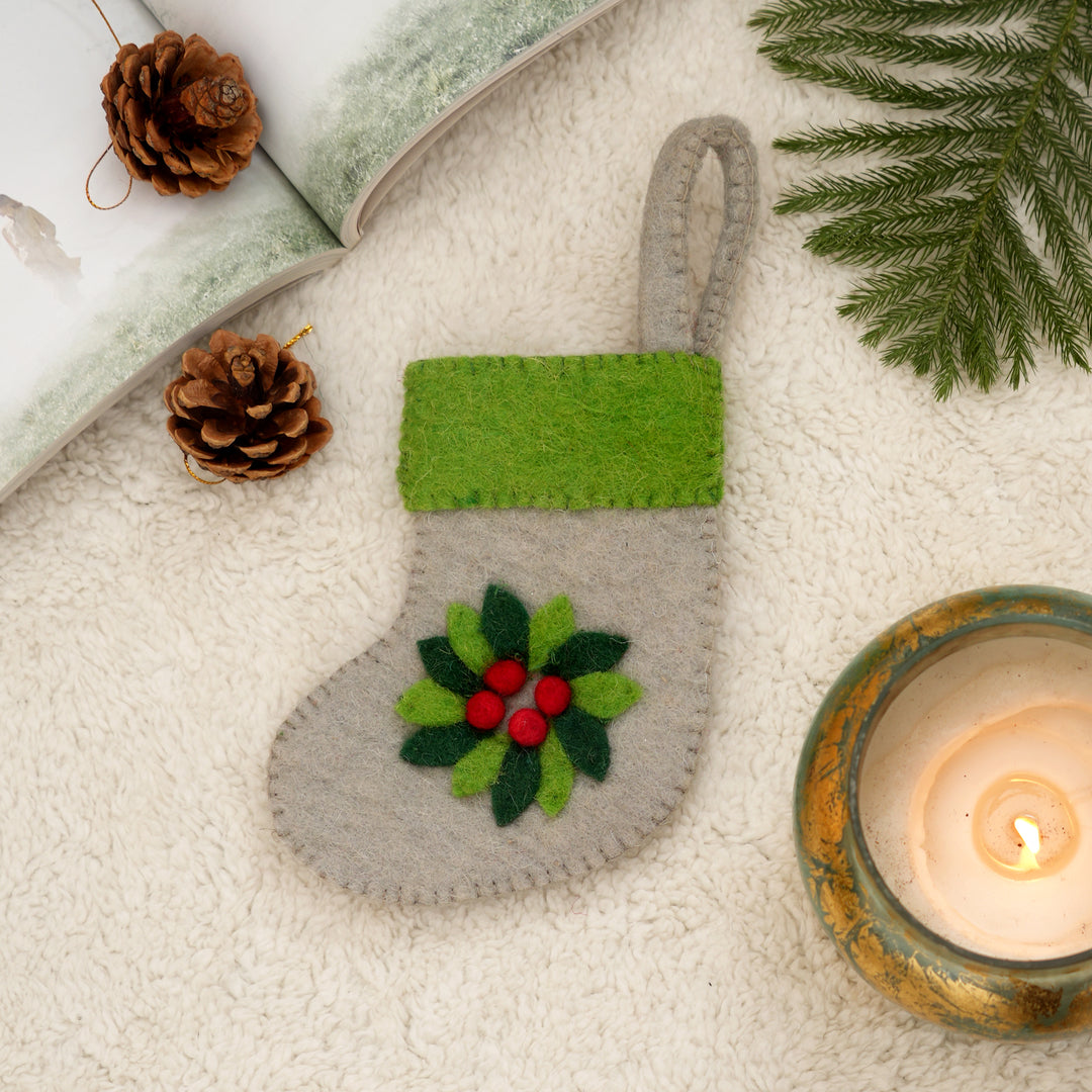 Mini Felt Christmas Stocking with Wreath