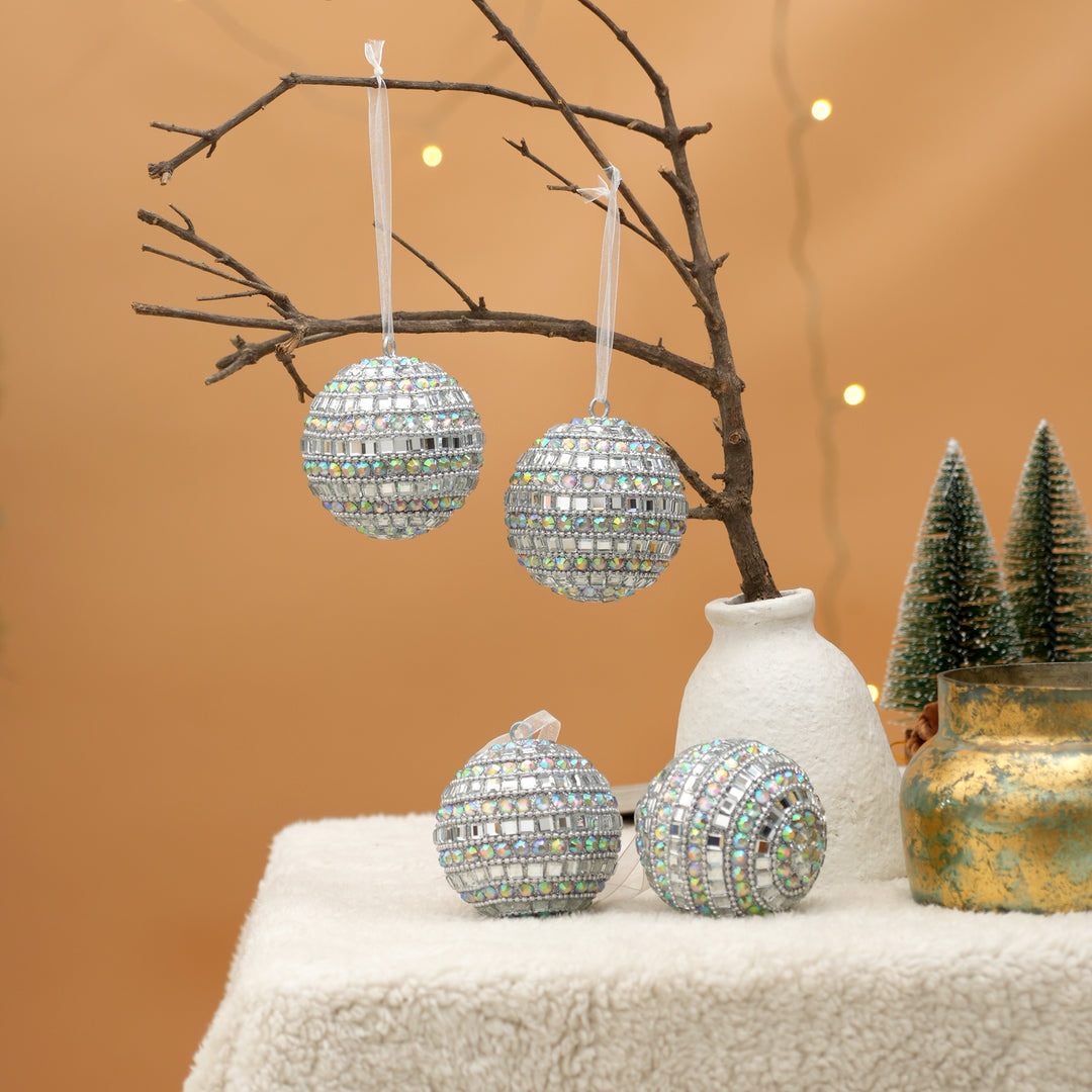 Beaded Christmas Ball Ornament Set of 4