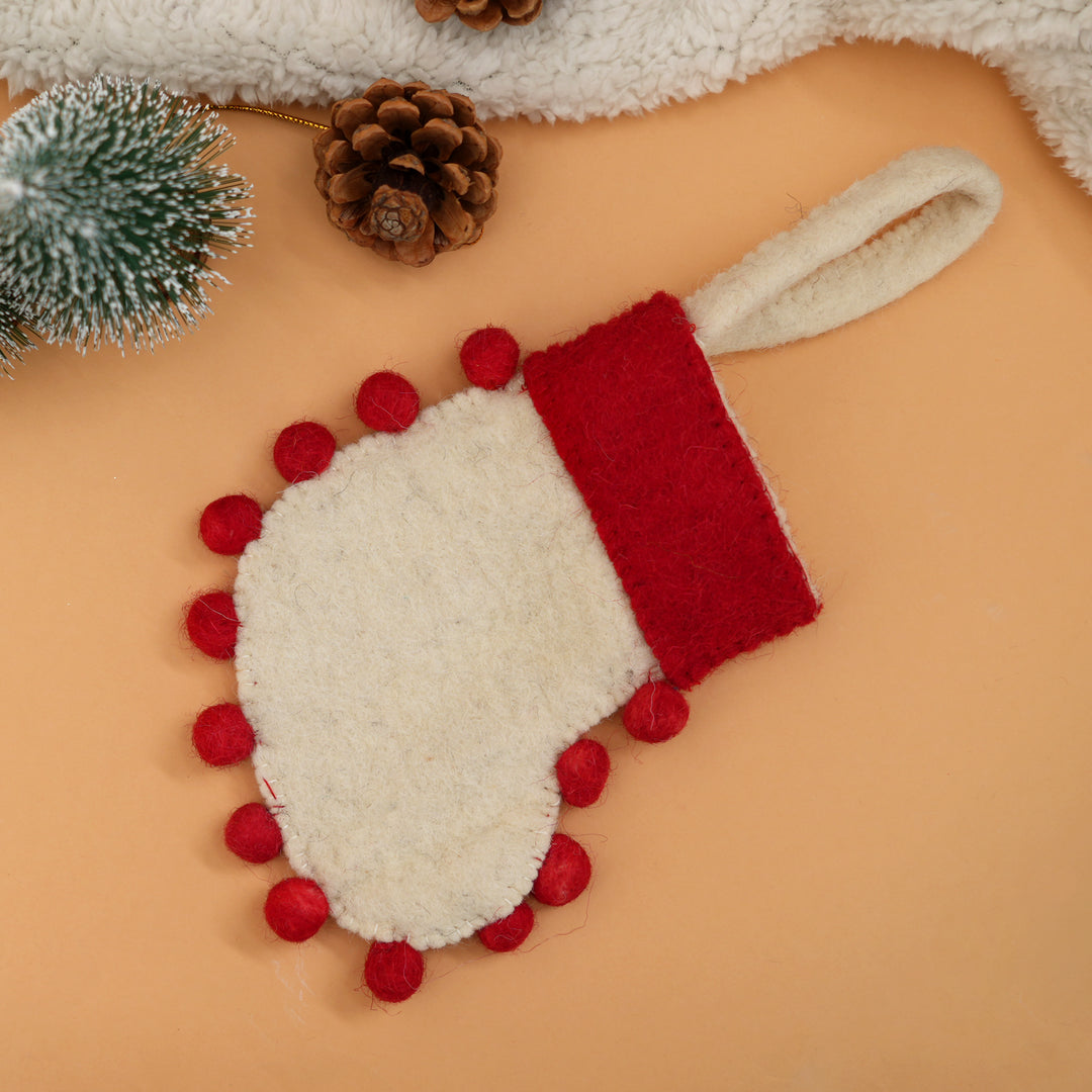 Mini Felt Christmas Stocking with Pom Poms – Cream