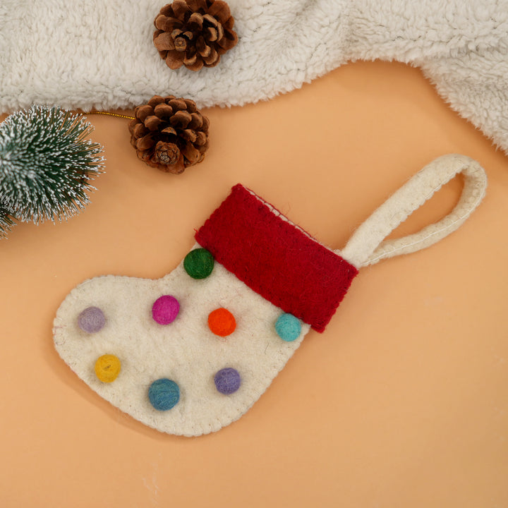Mini Felt Christmas Stocking with Dots – Cream