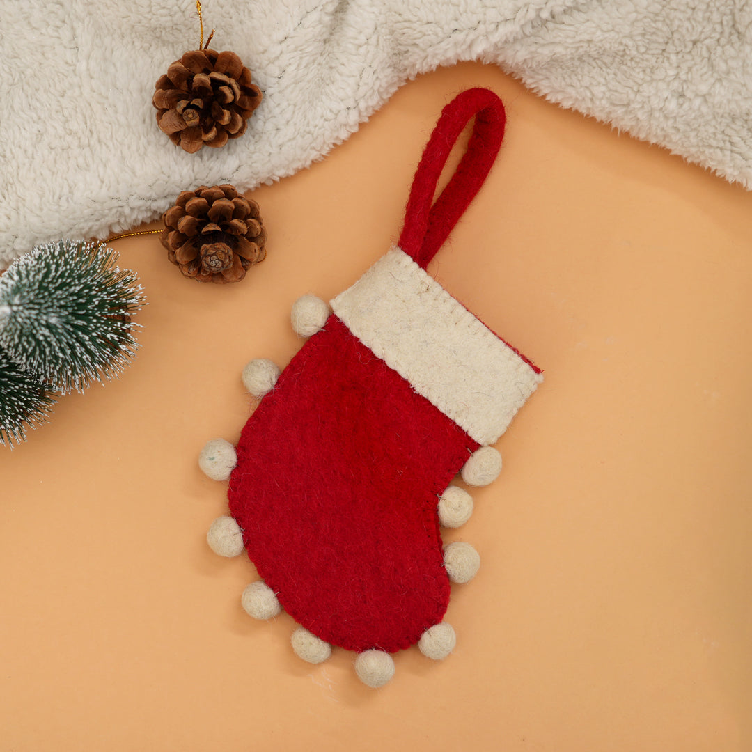 Mini Felt Christmas Stocking – Red & White