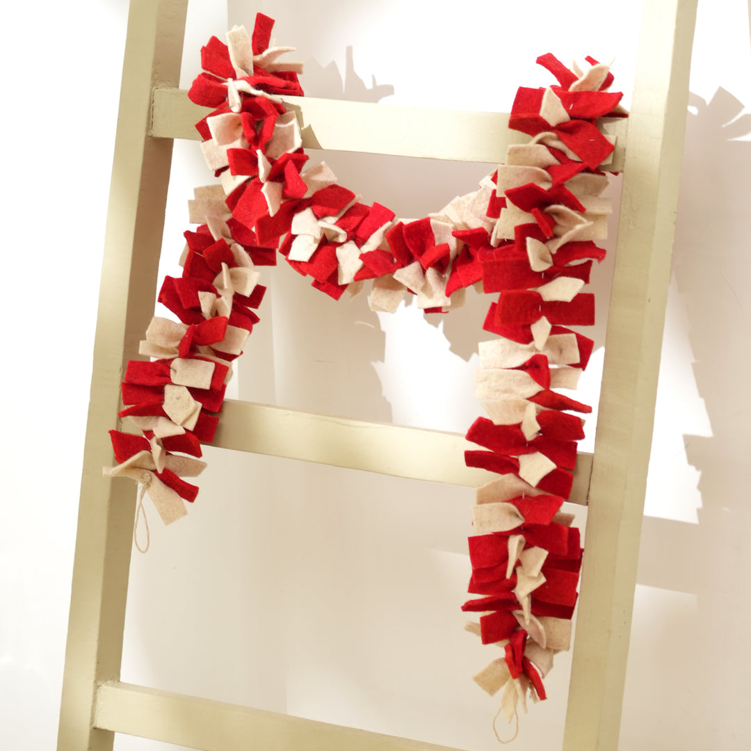 Dense Red and White Felt Christmas Garland
