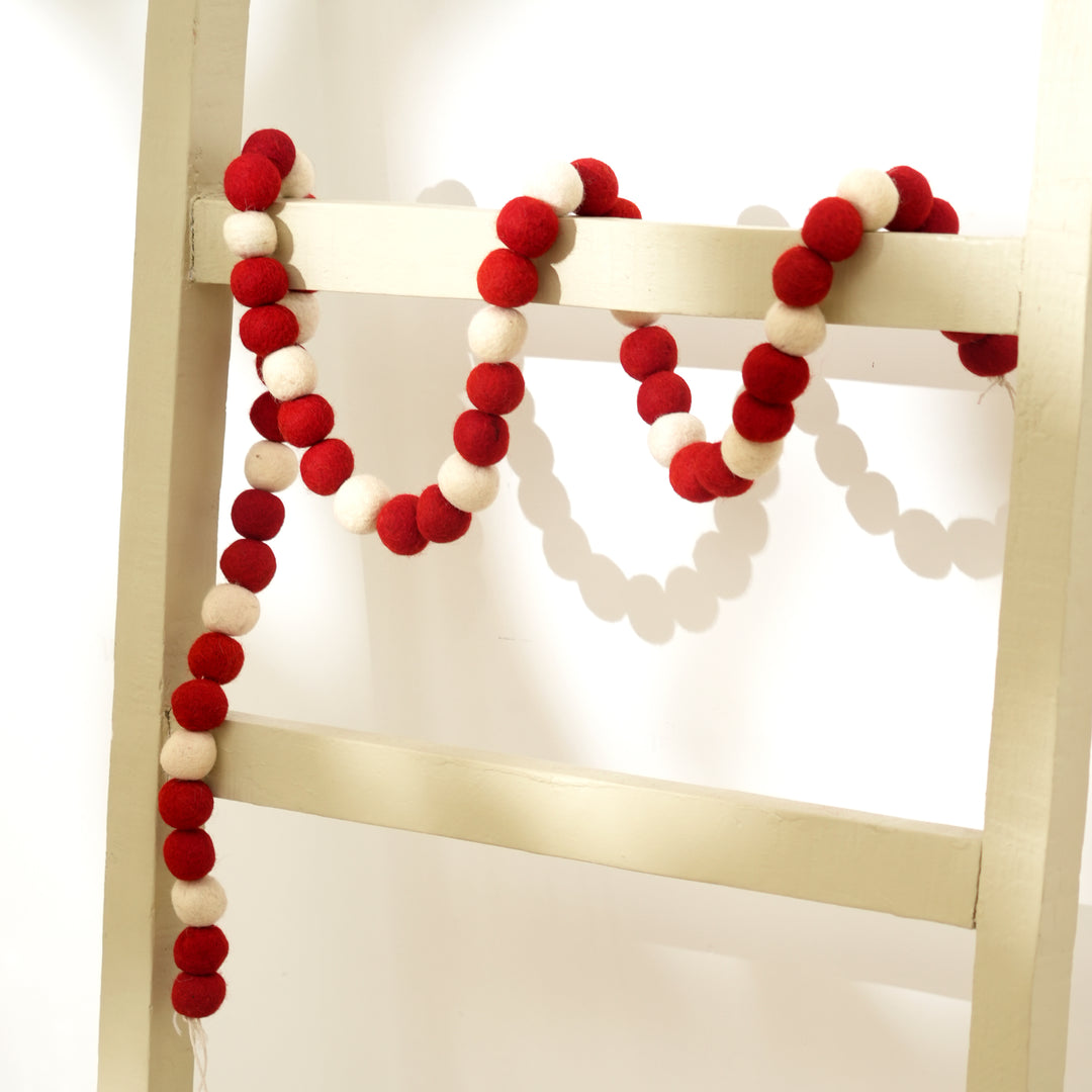 Red and Natural Felt Ball Garland