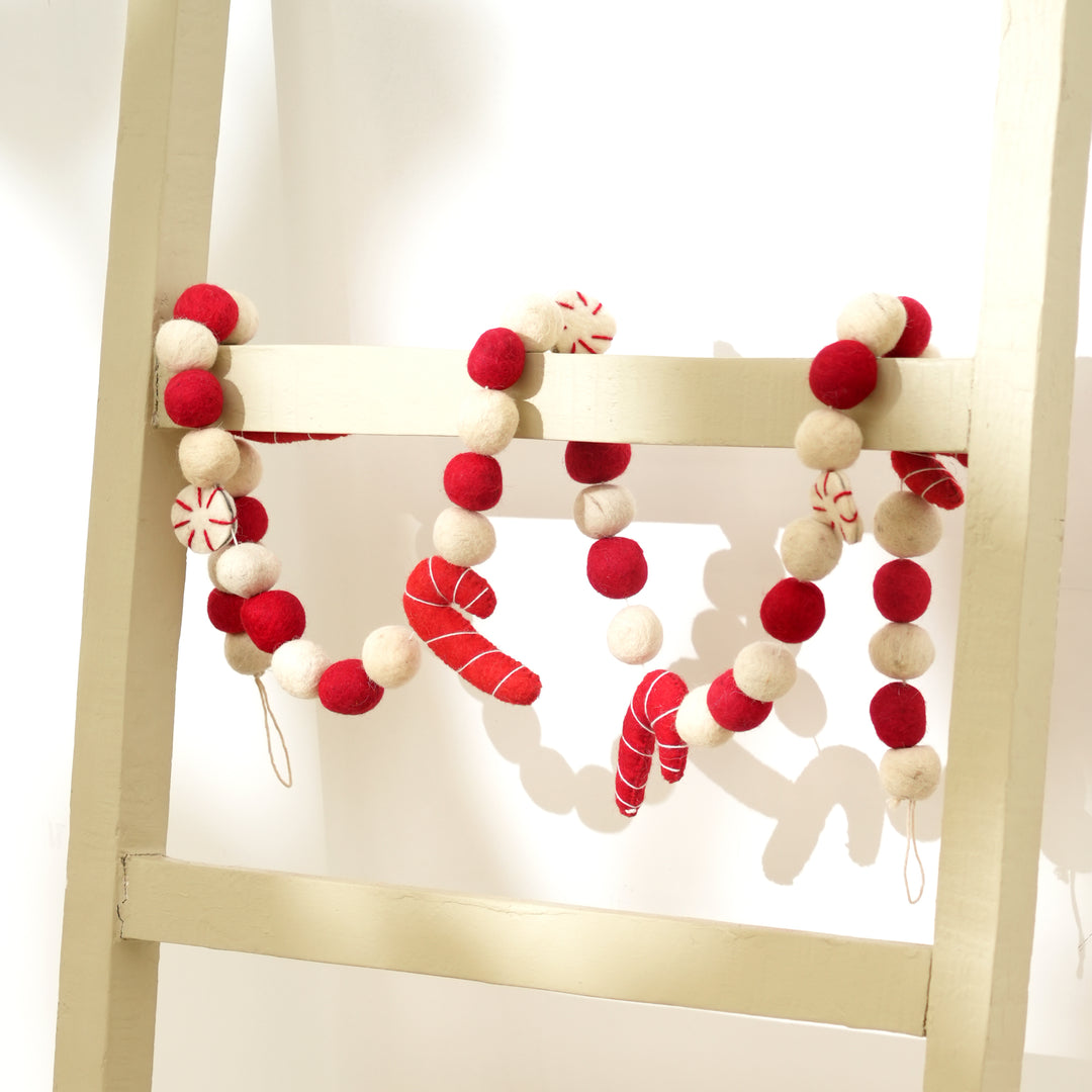 Red and White Felt Ball Garland
