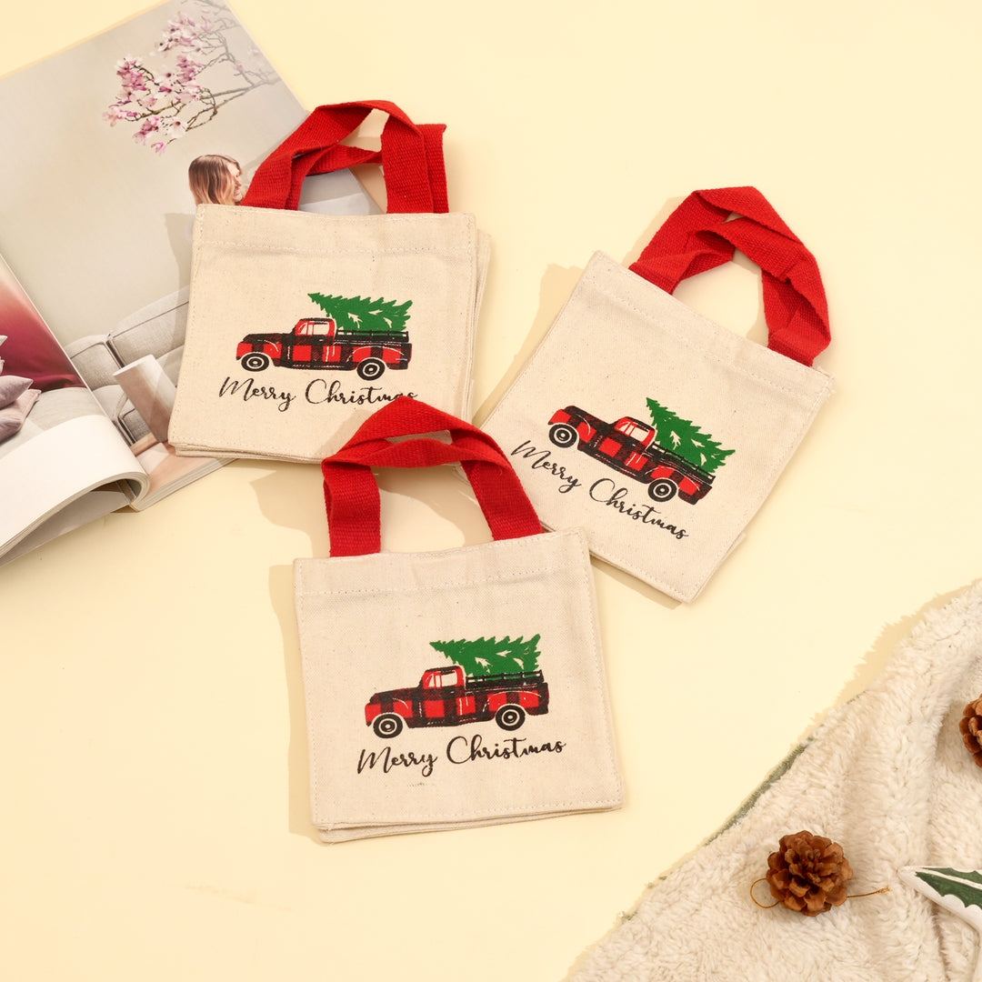 Christmas Truck Cotton Gift Bags – Set of 3 Reusable Canvas Bags