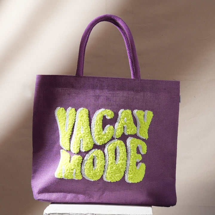 Neon Vacay Mode Beach Tote – Chic Multi-Color Jute Bag