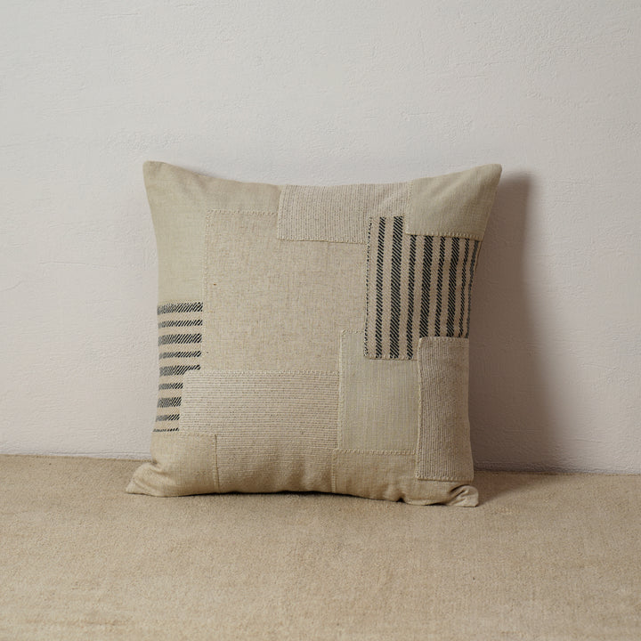 Coussin Chambray 50x50 avec patchwork - Beige