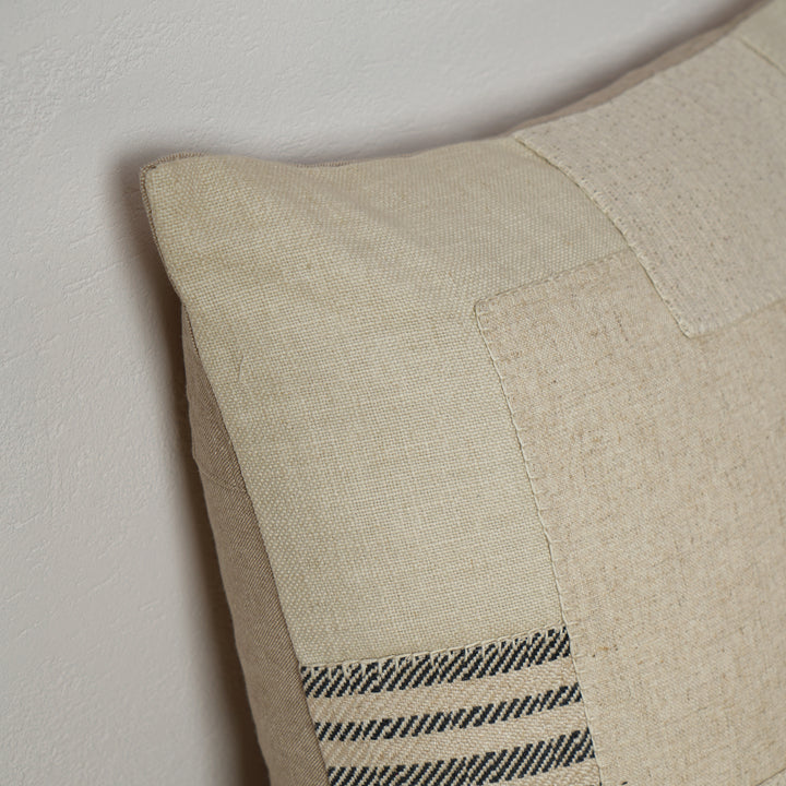 Coussin Chambray 50x50 avec patchwork - Beige
