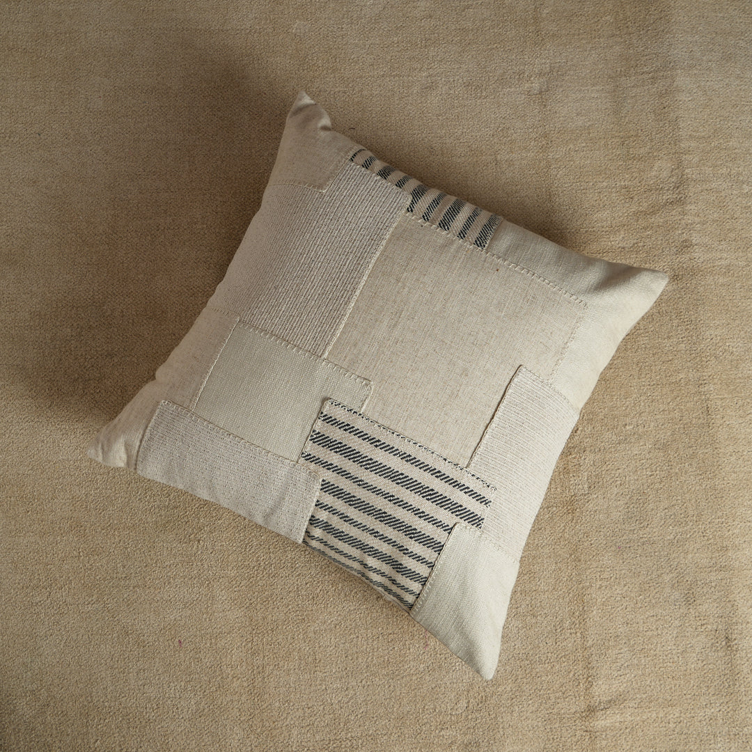 Coussin Chambray 50x50 avec patchwork - Beige