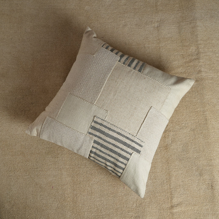 Coussin Chambray 50x50 avec patchwork - Beige