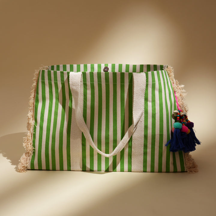 Ocean Mist Fringes Fiesta Beach Tote – Cotton Boho Bag