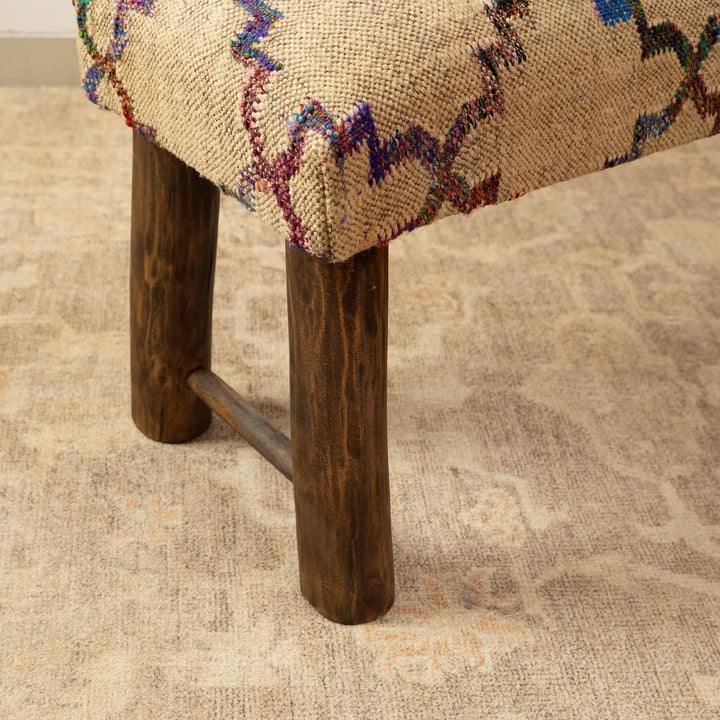 Jute Upholstered Bench with Wooden Legs Multicolor 114 cm