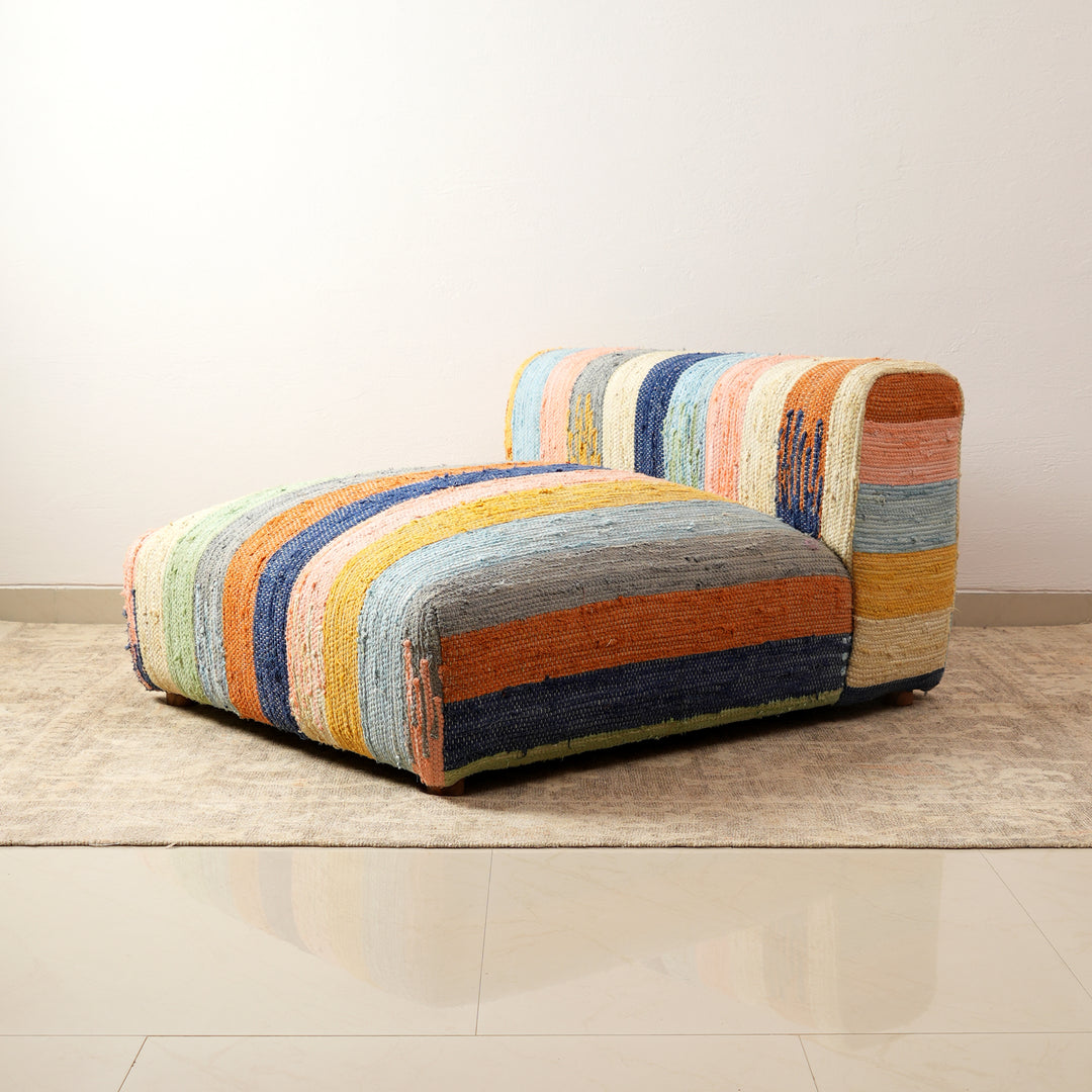 Striped Cotton Floor Daybed with Backrest Multicolor 102 cm