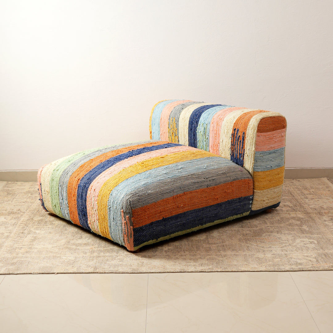 Striped Cotton Floor Daybed with Backrest Multicolor 102 cm