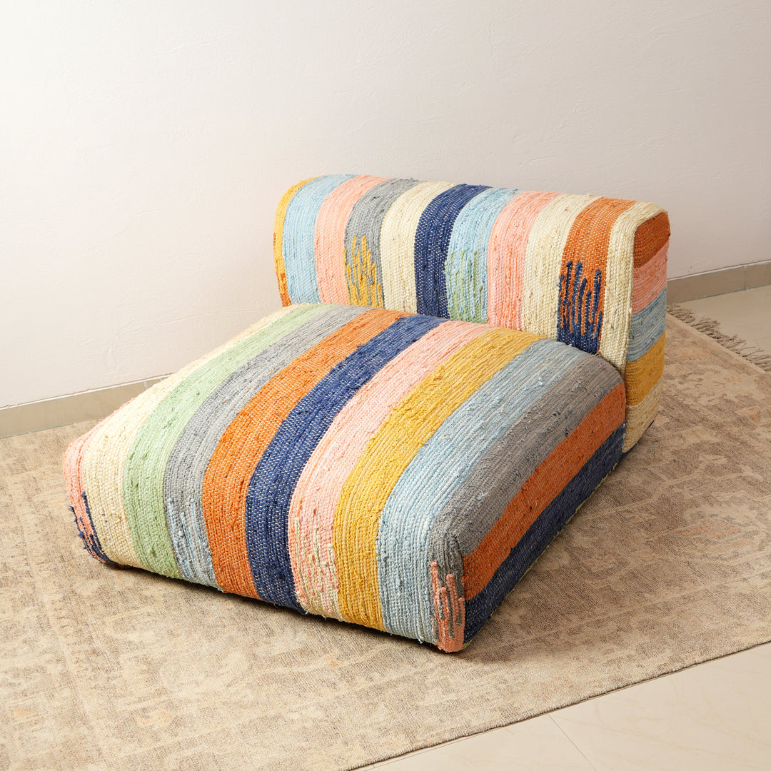 L Shape Floor Sofa In Multi Stripe